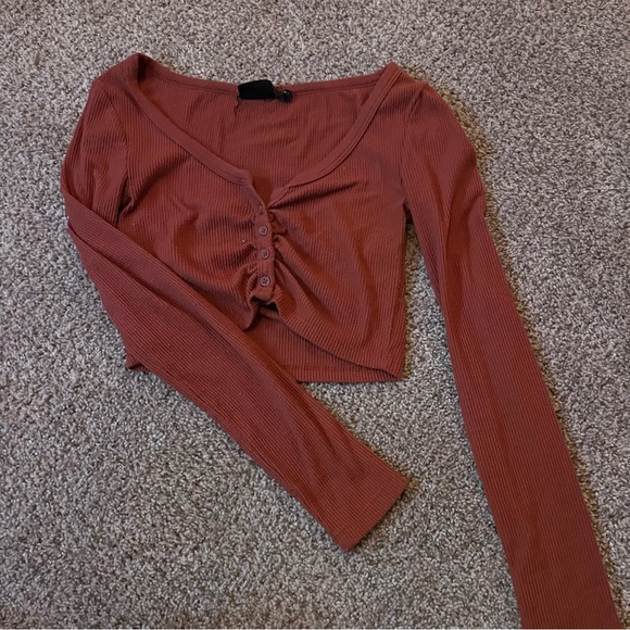 orange button up crop long sleeve - Picture 1 of 4